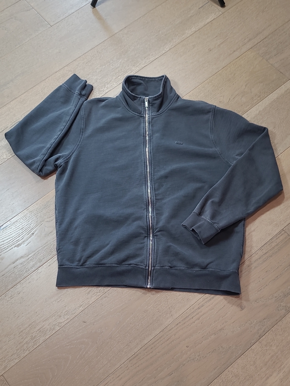 LACOSTE Full Zip Sweatshirt Men's sz 7= 2XL US Vintage Washed Grey High Neck